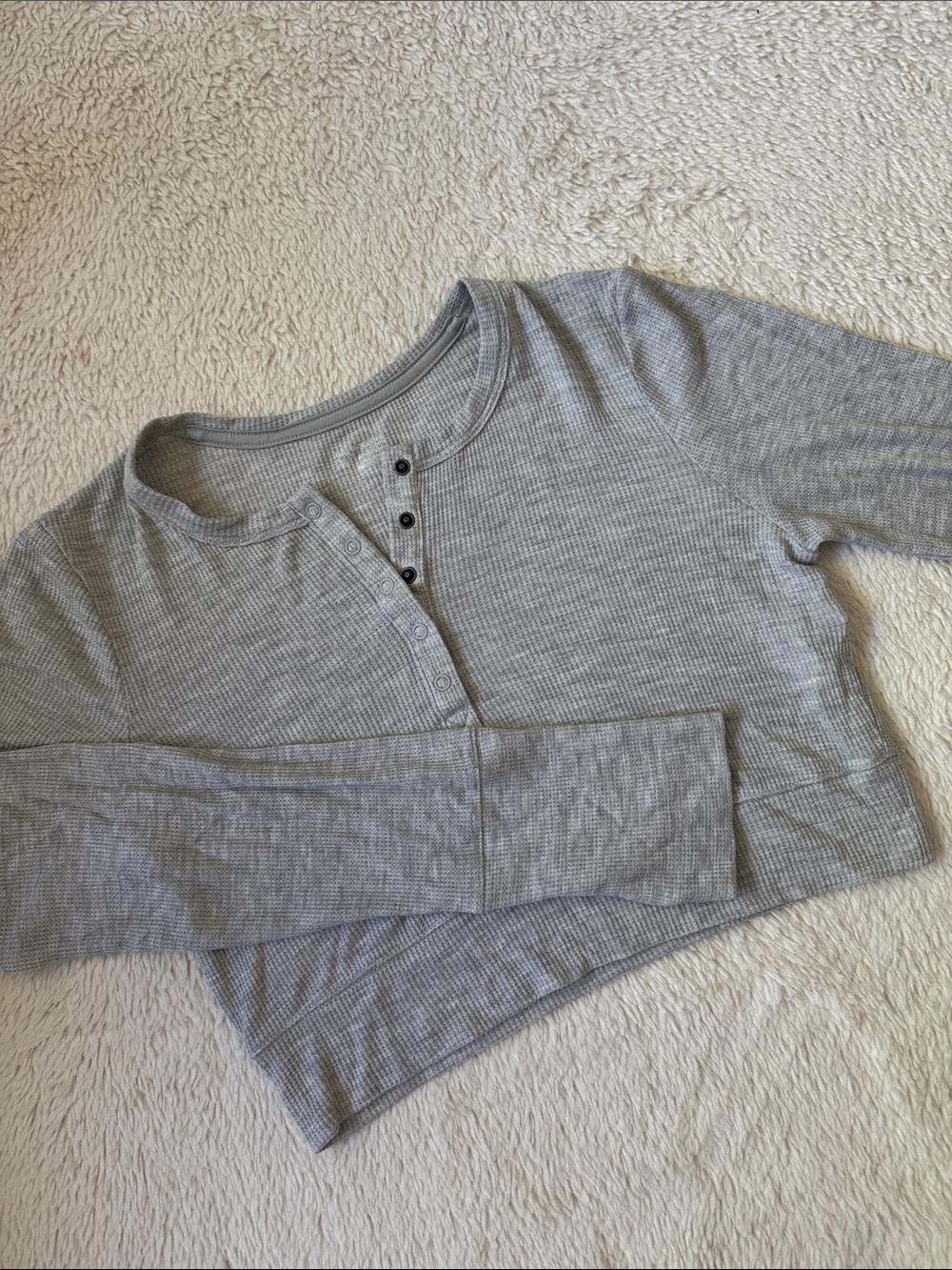 Offline Grey Ribbed Henley Long-Sleeve Crop Top